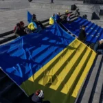 Флаги України та ЄС на Потьомкінській сходах в Одесі